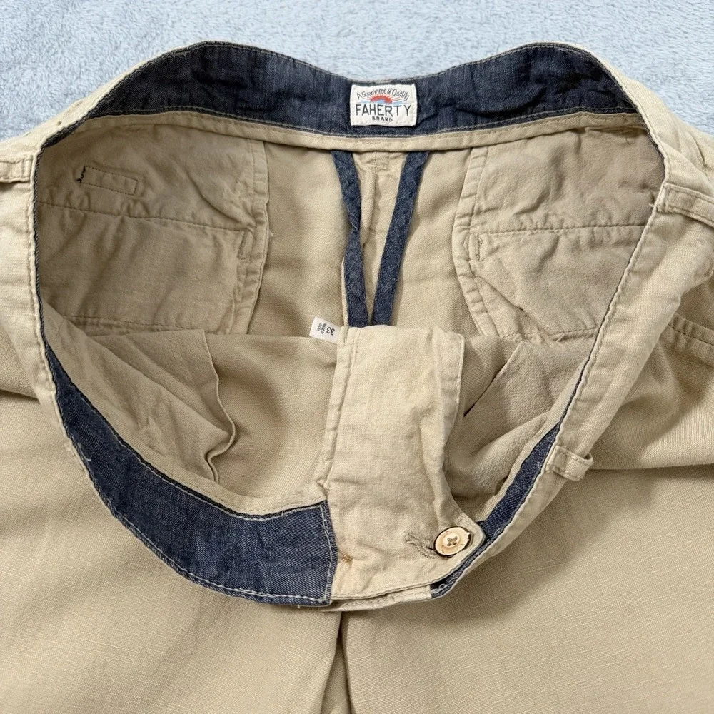 Faherty Shorts Mens 33 Beige Linen Blend Flat Front 9
